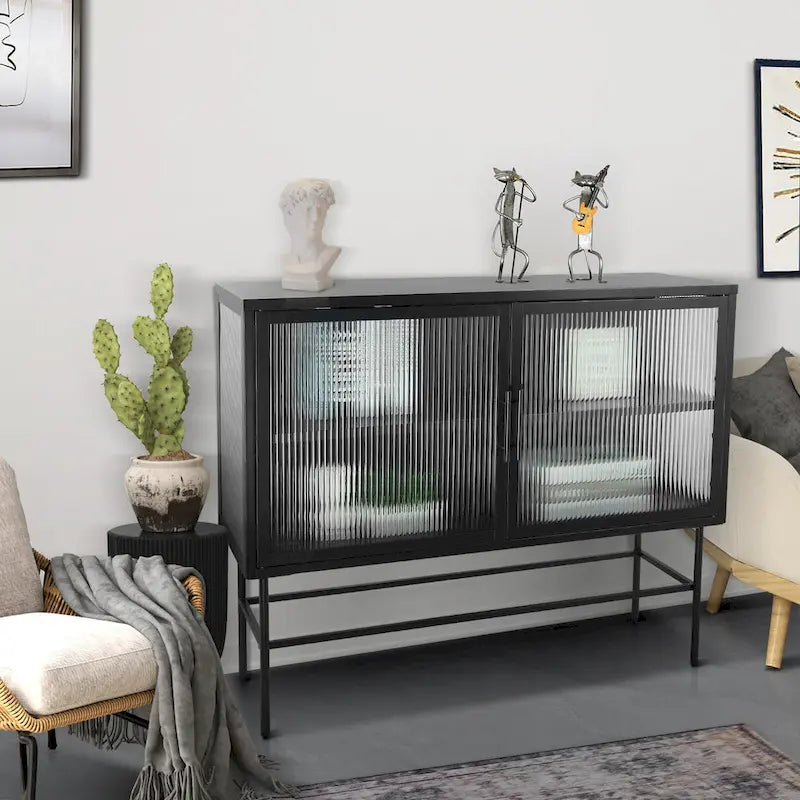 Meuble de rangement à deux portes en verre trempé avec étagère réglable