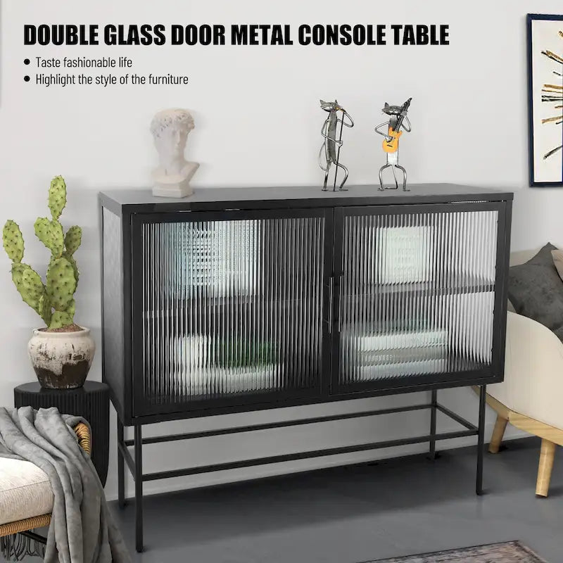 Meuble de rangement à deux portes en verre trempé avec étagère réglable