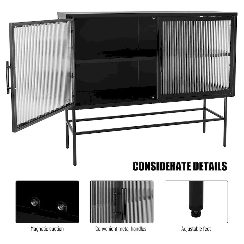 Meuble de rangement à deux portes en verre trempé avec étagère réglable