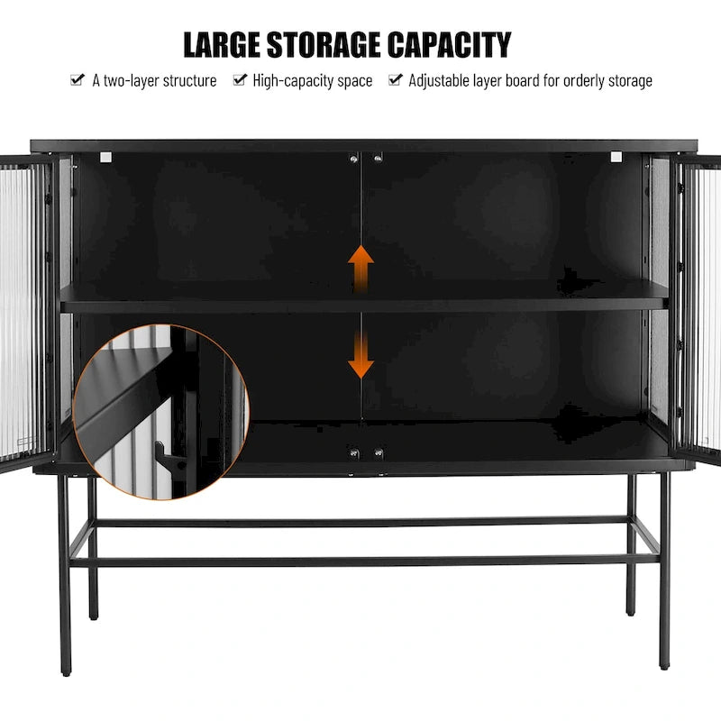 Meuble de rangement à deux portes en verre trempé avec étagère réglable