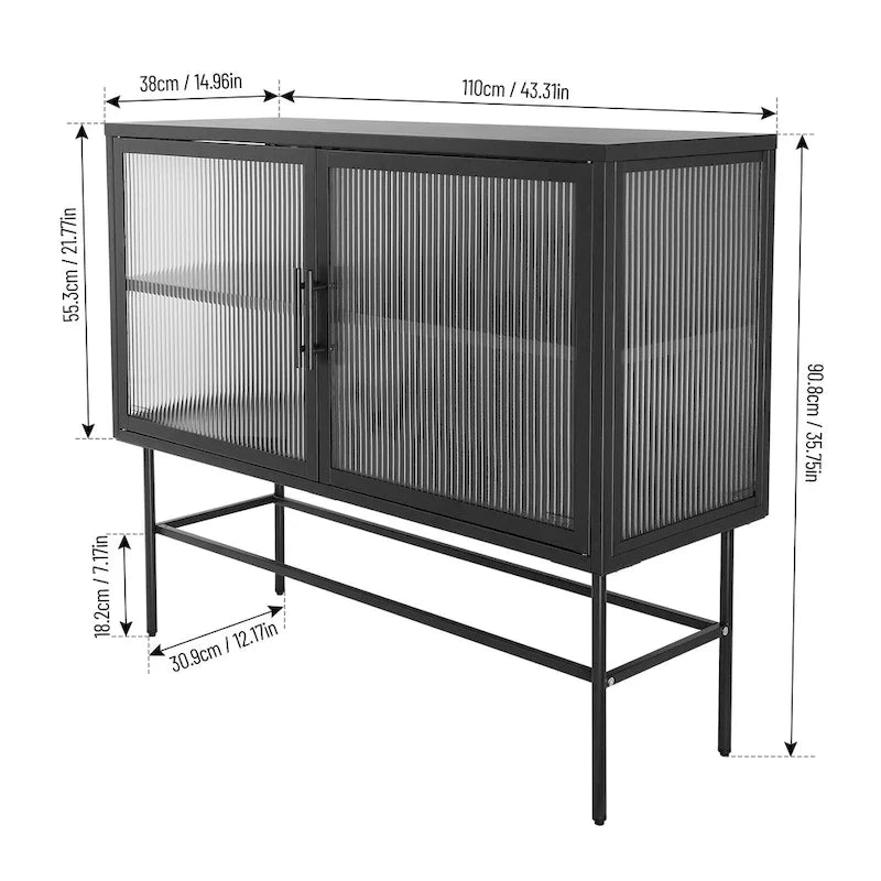 Meuble de rangement à deux portes en verre trempé avec étagère réglable