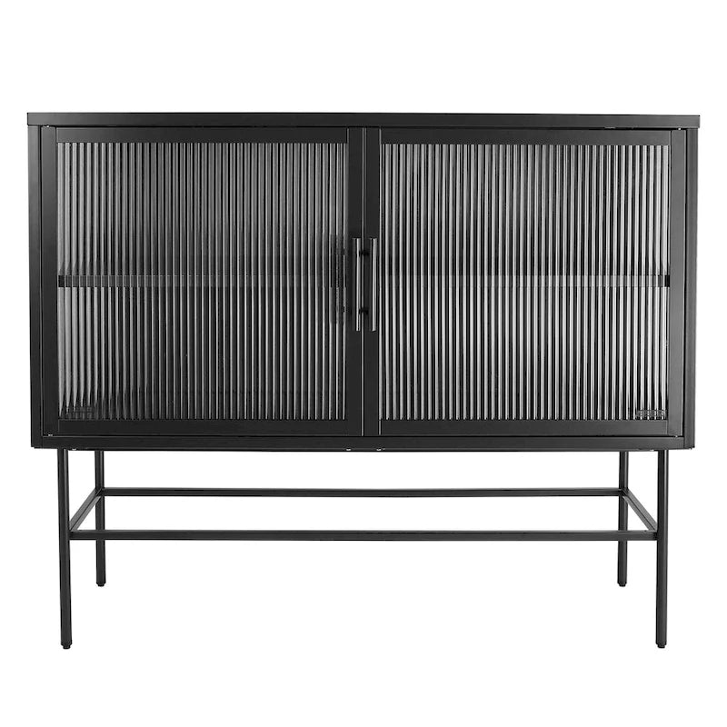 Meuble de rangement à deux portes en verre trempé avec étagère réglable