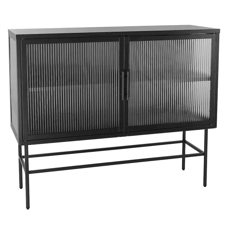 Meuble de rangement à deux portes en verre trempé avec étagère réglable
