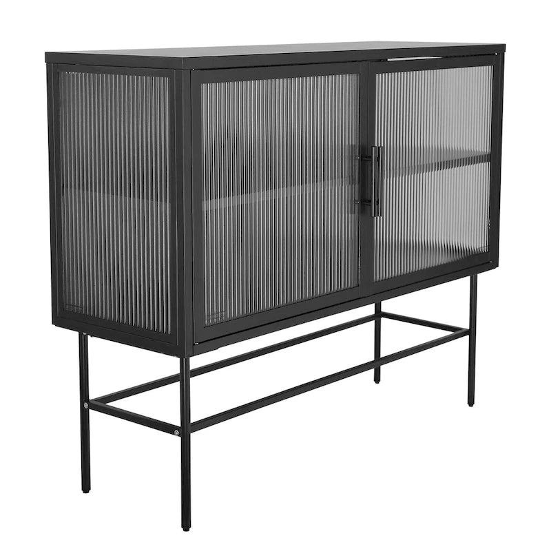 Meuble de rangement à deux portes en verre trempé avec étagère réglable