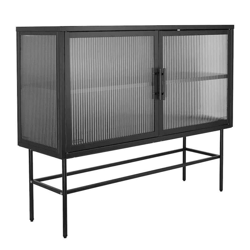 Meuble de rangement à deux portes en verre trempé avec étagère réglable