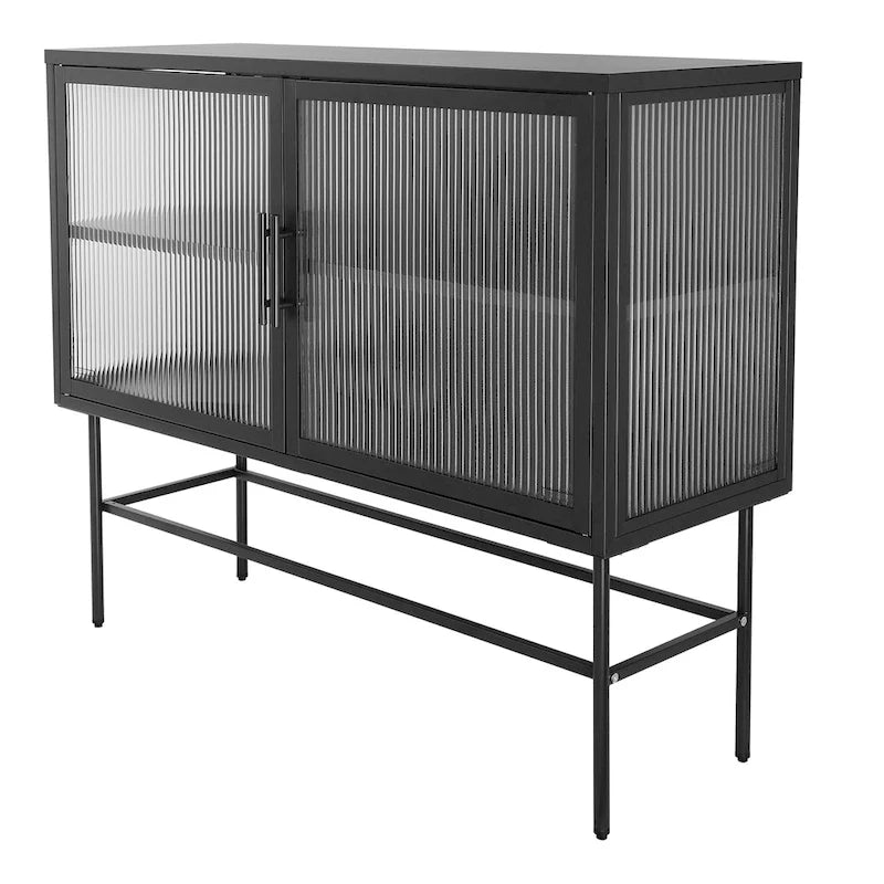 Meuble de rangement à deux portes en verre trempé avec étagère réglable