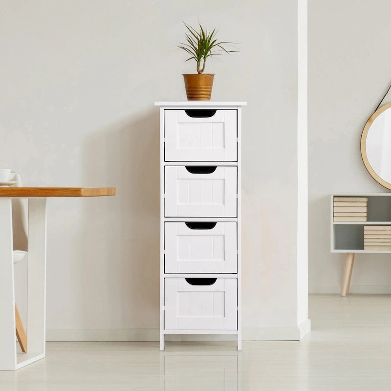 White Bathroom Storage Cabinet Freestanding with Drawers - 11.8L x 11.8W x 32.3H
