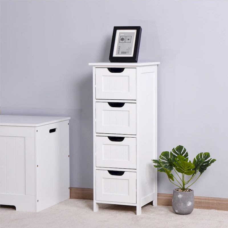 Meuble de rangement de salle de bain blanc avec 4 tiroirs