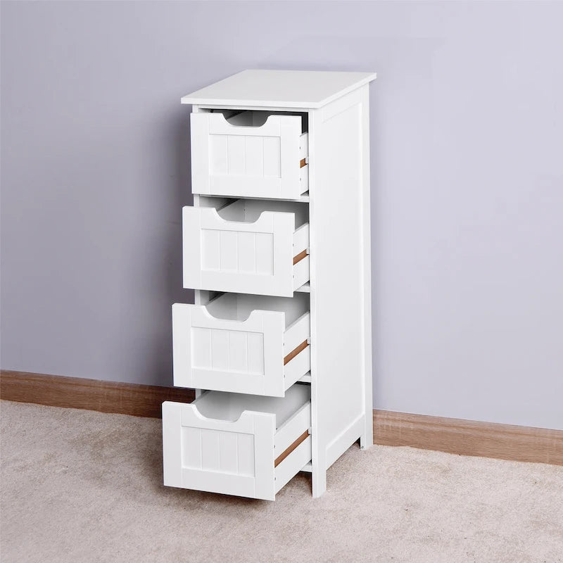 Meuble de rangement de salle de bain blanc avec 4 tiroirs
