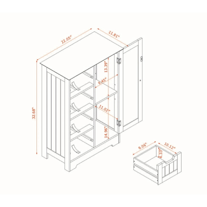 Meuble de Rangement de Salle de Bain 4 Tiroirs 1 Porte en Bois Blanc
