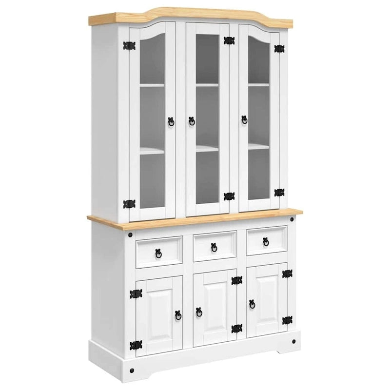 Buffet haut, 112x43x196 cm, blanc et plateau finition naturelle