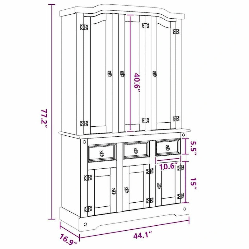 Buffet haut, 112x43x196 cm, blanc et plateau finition naturelle