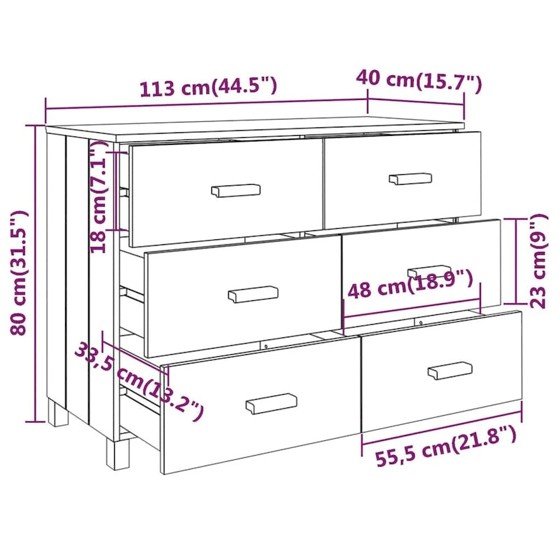 Bahut de salle à manger, meuble console avec rangement en pin massif – 44,5x15,7x31,5