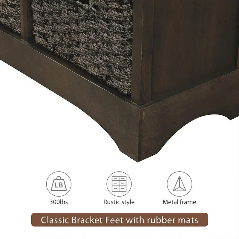 Meuble de rangement rustique avec 2 tiroirs et 4 paniers en rotin - 71,1 cm (L) x 30 cm (l) x 71,1 cm (H)