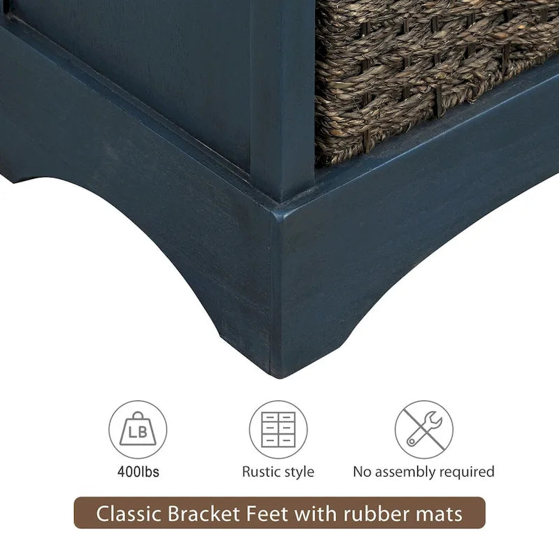 Meuble de rangement rustique avec 2 tiroirs et 4 paniers en rotin - 71,1 cm (L) x 30 cm (l) x 71,1 cm (H)