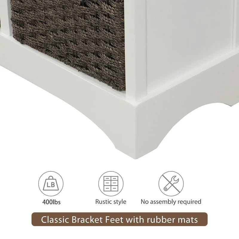 Meuble de rangement rustique avec 2 tiroirs et 4 paniers en rotin - 71,1 cm (L) x 30 cm (l) x 71,1 cm (H)