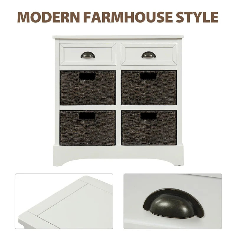 Meuble de rangement rustique avec 2 tiroirs et 4 paniers en rotin - 71,1 cm (L) x 30 cm (l) x 71,1 cm (H)
