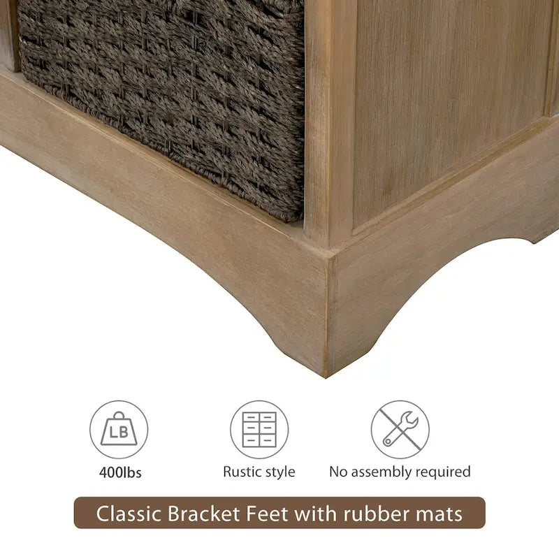 Meuble de rangement rustique avec 2 tiroirs et 4 paniers en rotin - 71,1 cm (L) x 30 cm (l) x 71,1 cm (H)