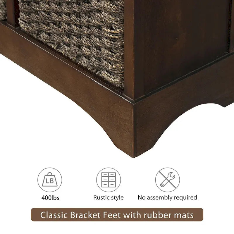 Meuble de rangement rustique avec 2 tiroirs et 4 paniers en rotin - 71,1 cm (L) x 30 cm (l) x 71,1 cm (H)