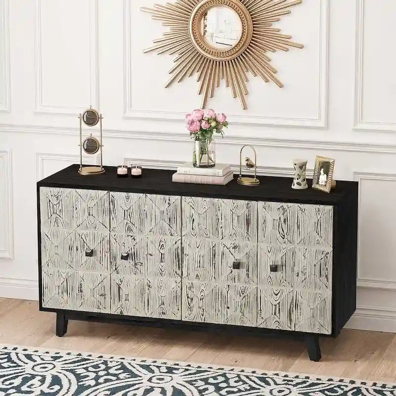 Armoire de rangement autonome vintage à 4 portes, 152 cm