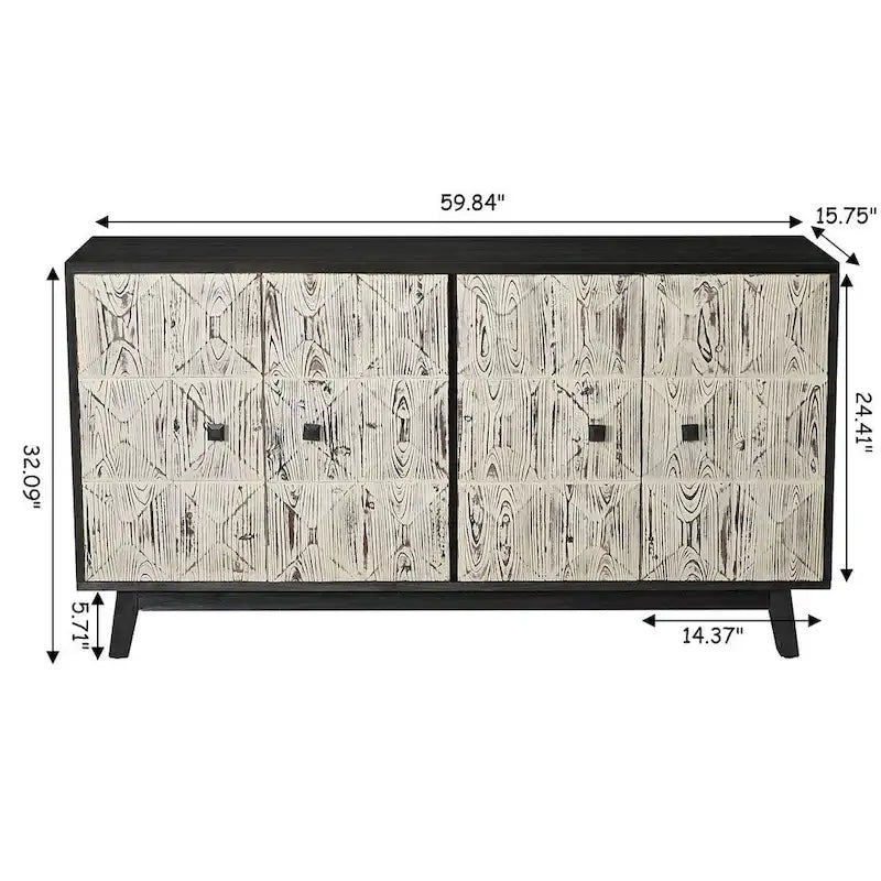 Armoire de rangement autonome vintage à 4 portes, 152 cm