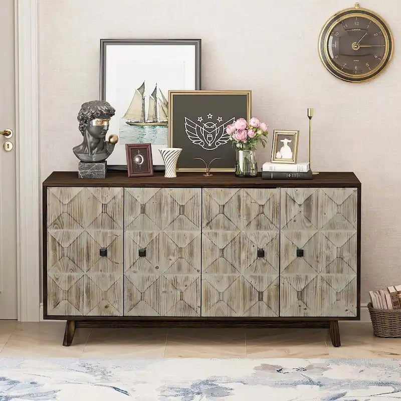 Armoire de rangement autonome vintage à 4 portes, 152 cm