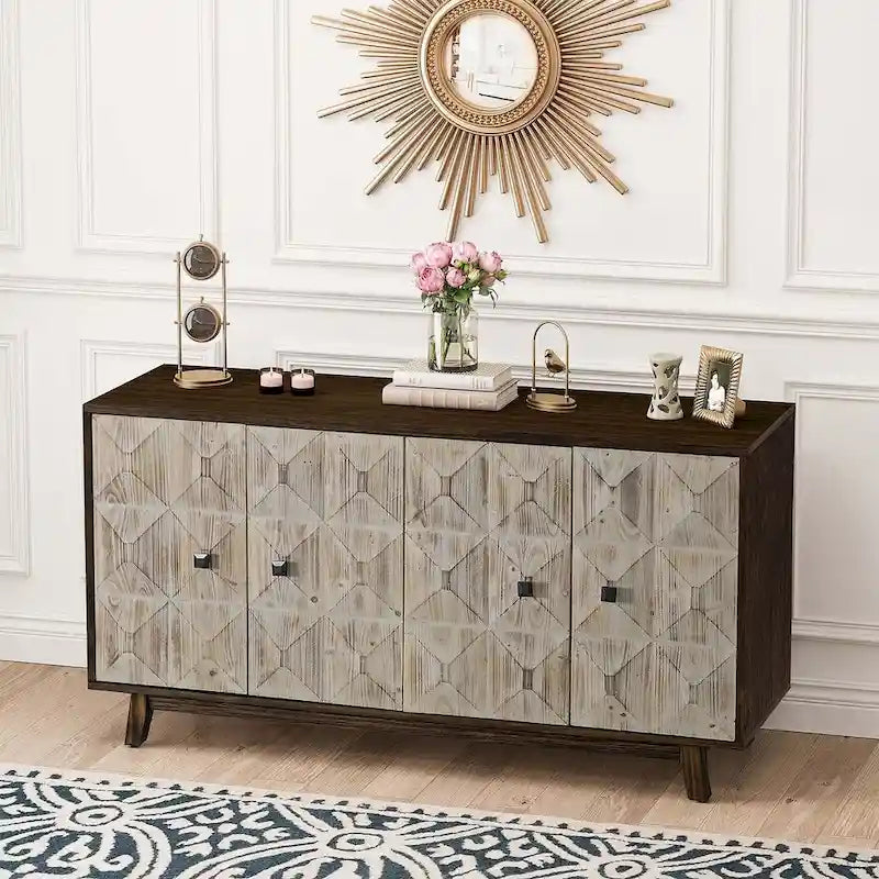 Armoire de rangement autonome vintage à 4 portes, 152 cm
