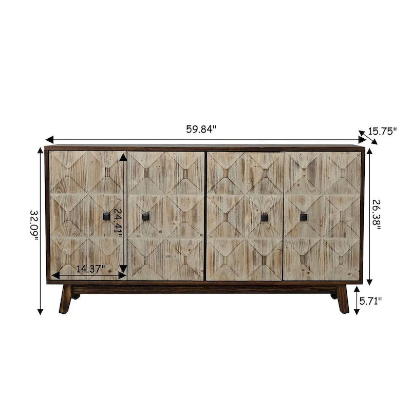 Armoire de rangement autonome vintage à 4 portes, 152 cm