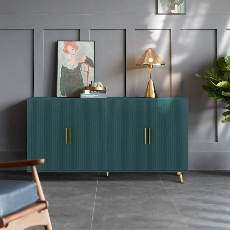 Buffet de rangement à 4 portes avec motif à lignes verticales