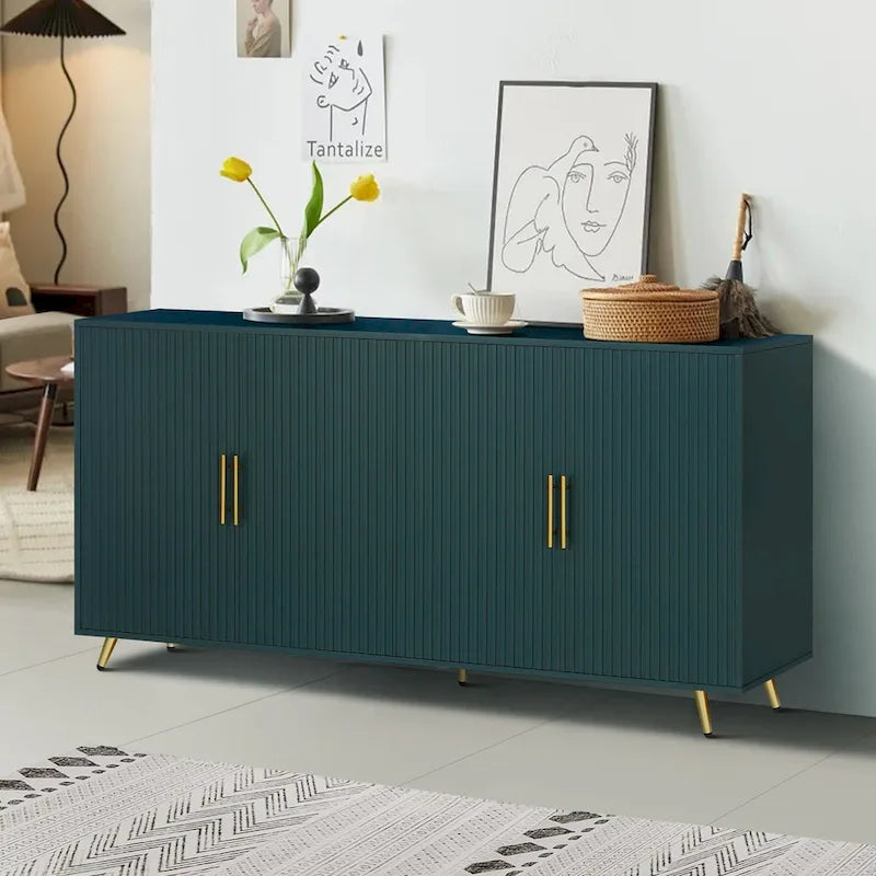 Buffet de rangement à 4 portes avec motif à lignes verticales