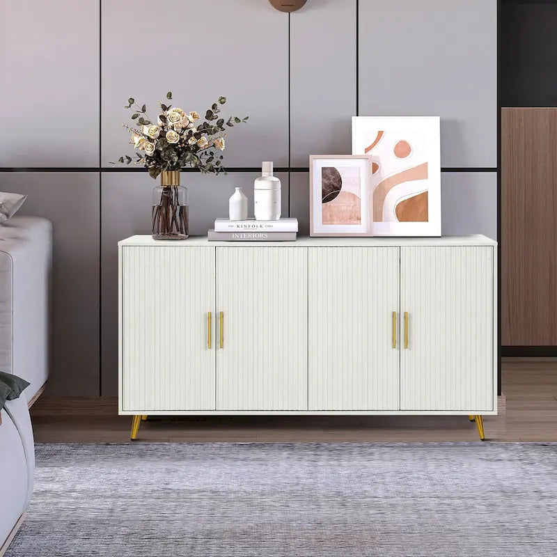 Buffet de rangement à 4 portes avec motif à lignes verticales