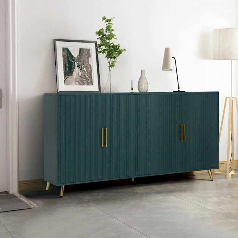Buffet de rangement à 4 portes avec motif à lignes verticales