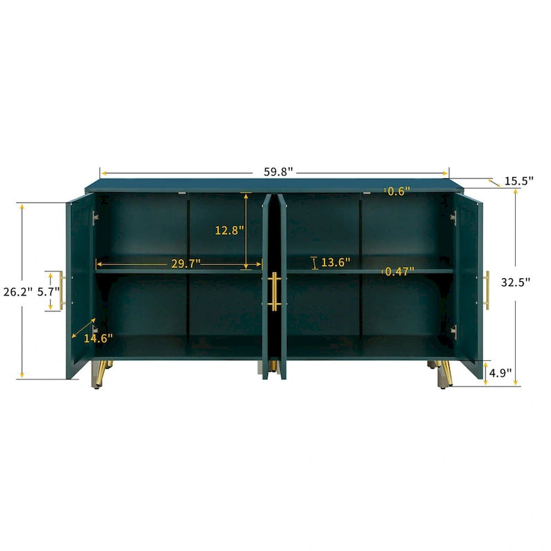 Buffet de rangement à 4 portes avec motif à lignes verticales