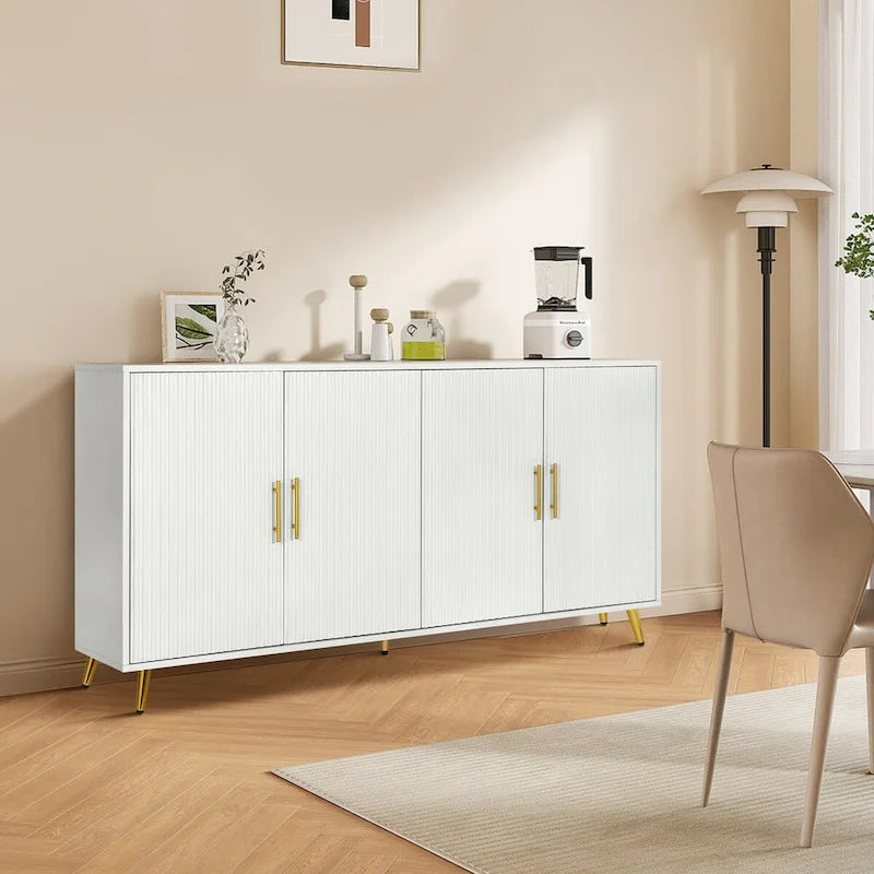Buffet de rangement à 4 portes avec motif à lignes verticales