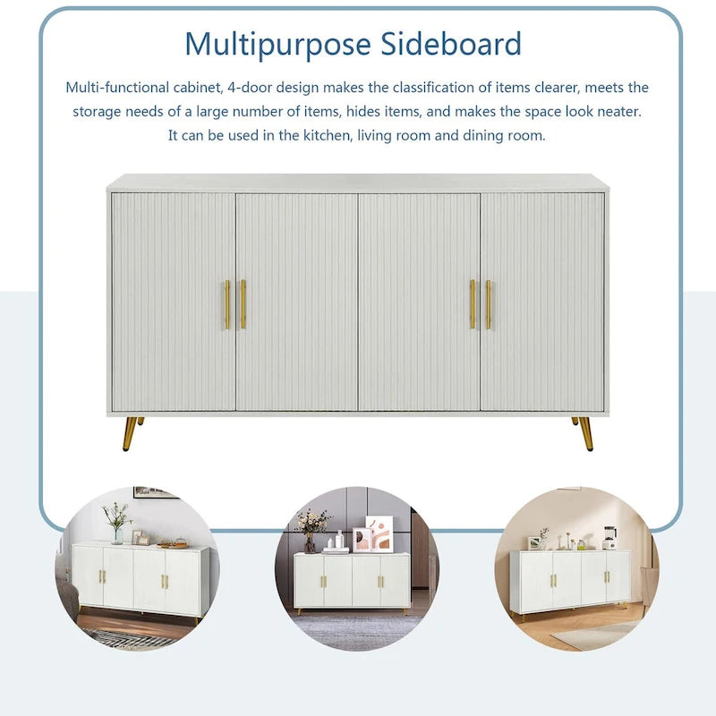 Buffet de rangement à 4 portes avec motif à lignes verticales