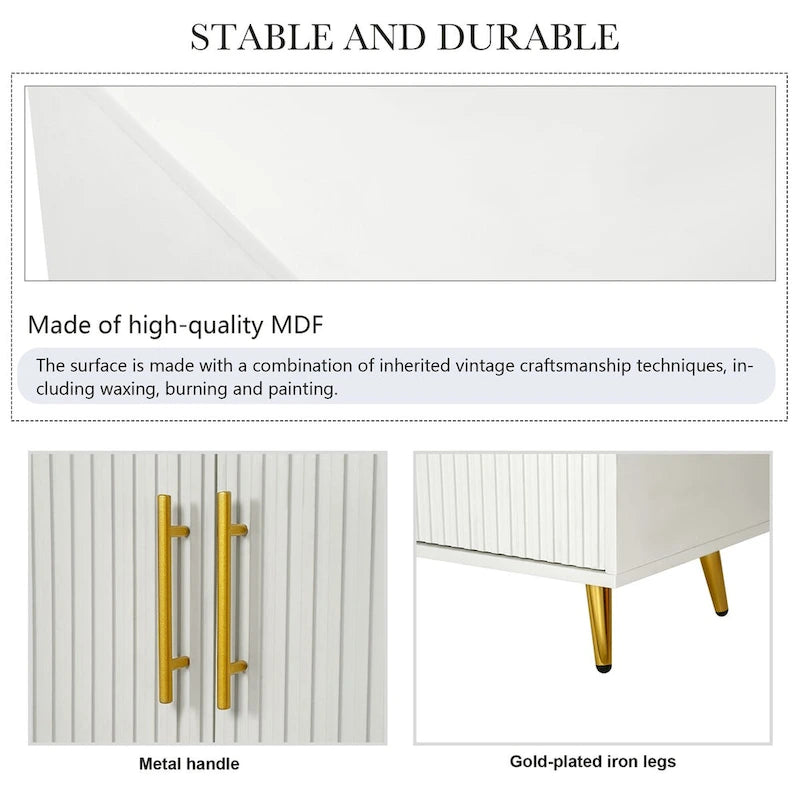 Buffet de rangement à 4 portes avec motif à lignes verticales