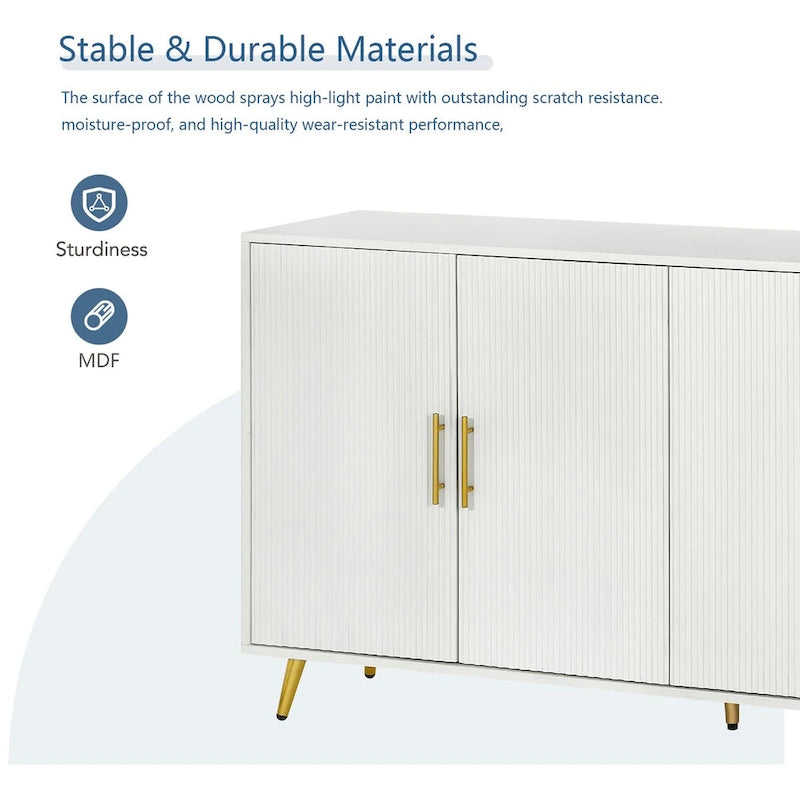 Buffet de rangement à 4 portes avec motif à lignes verticales
