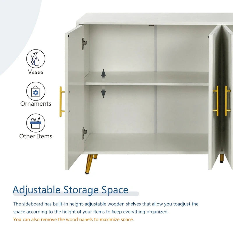 Buffet de rangement à 4 portes avec motif à lignes verticales
