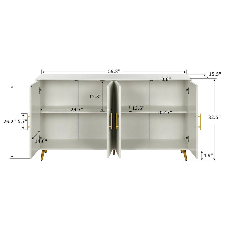 Buffet de rangement à 4 portes avec motif à lignes verticales