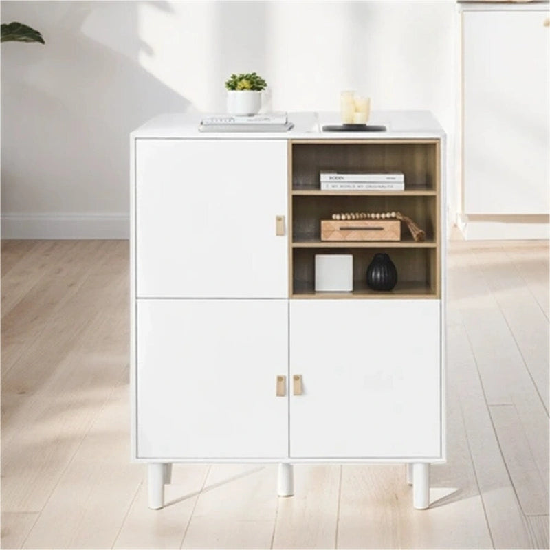 Bahut moderne en bois avec pieds ronds et étagère