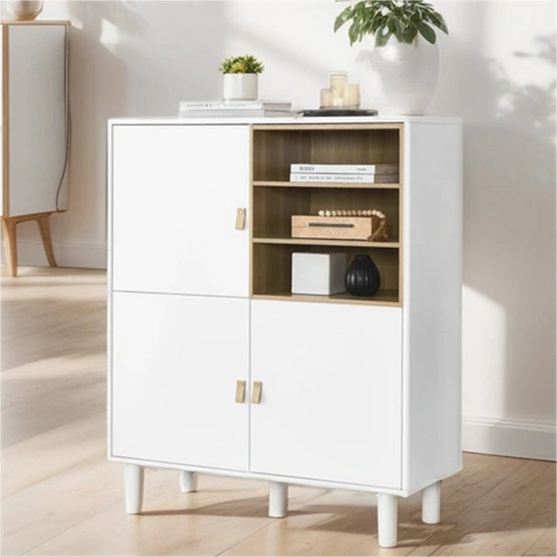 Bahut moderne en bois avec pieds ronds et étagère