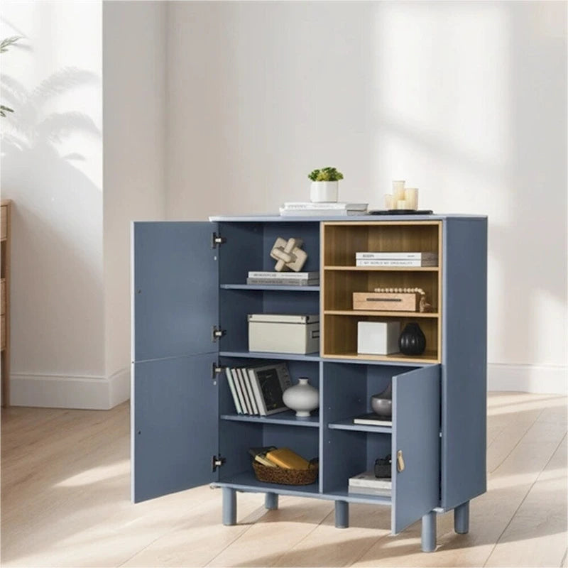 Bahut moderne en bois avec pieds ronds et étagère