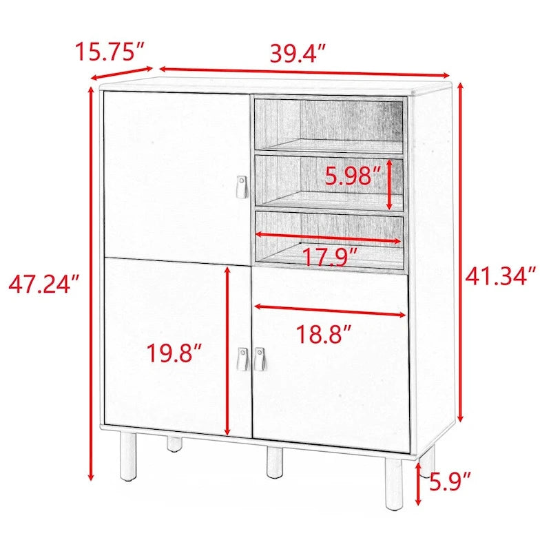 Bahut moderne en bois avec pieds ronds et étagère