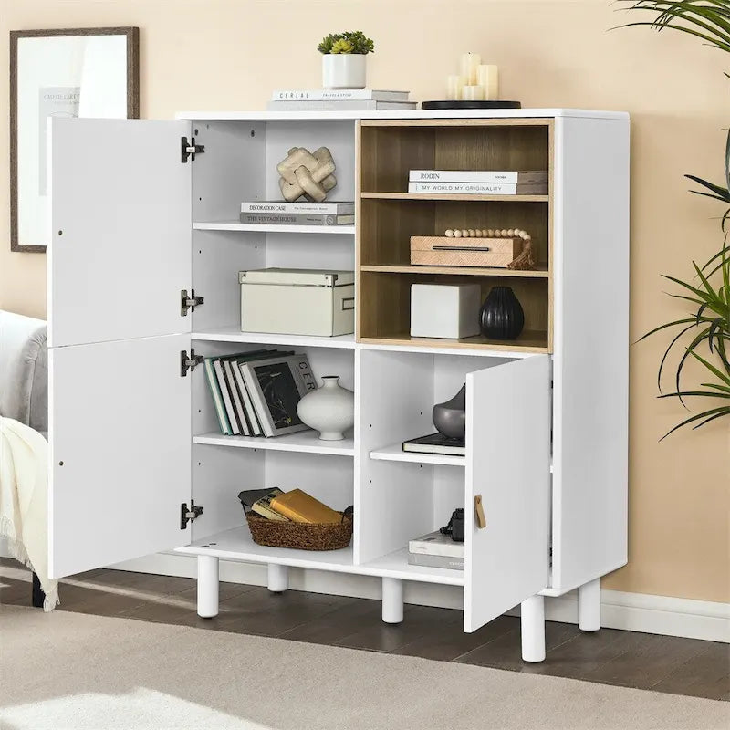 Bahut moderne en bois avec pieds ronds et étagère