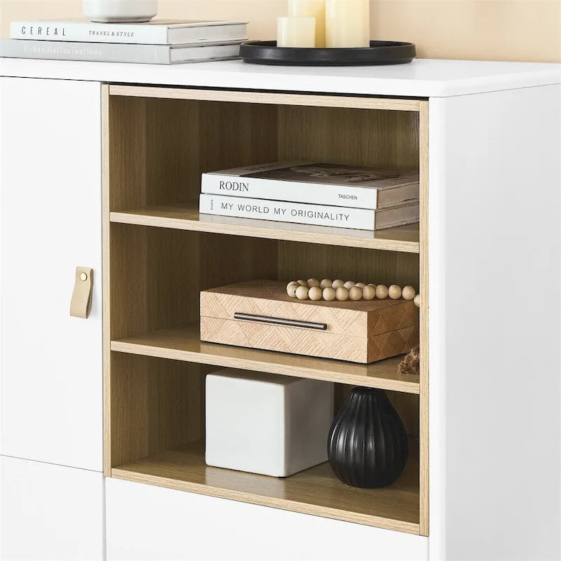 Bahut moderne en bois avec pieds ronds et étagère