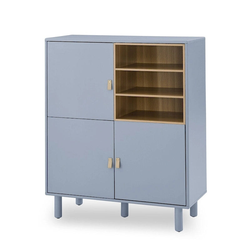 Bahut moderne en bois avec pieds ronds et étagère