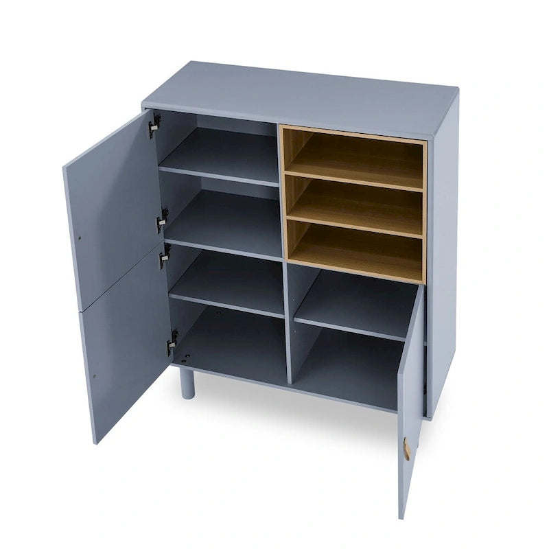 Bahut moderne en bois avec pieds ronds et étagère