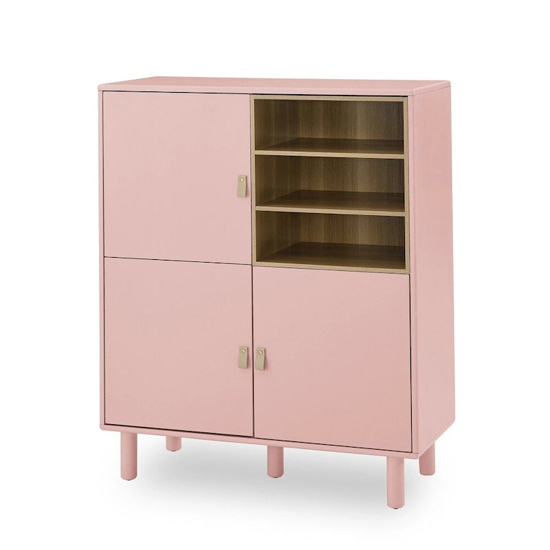 Bahut moderne en bois avec pieds ronds et étagère