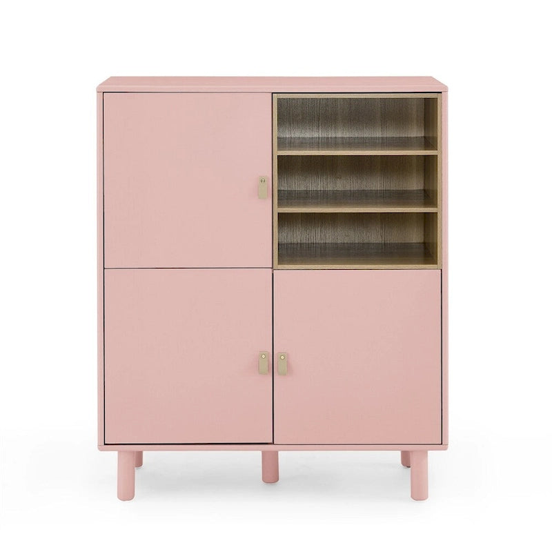 Bahut moderne en bois avec pieds ronds et étagère
