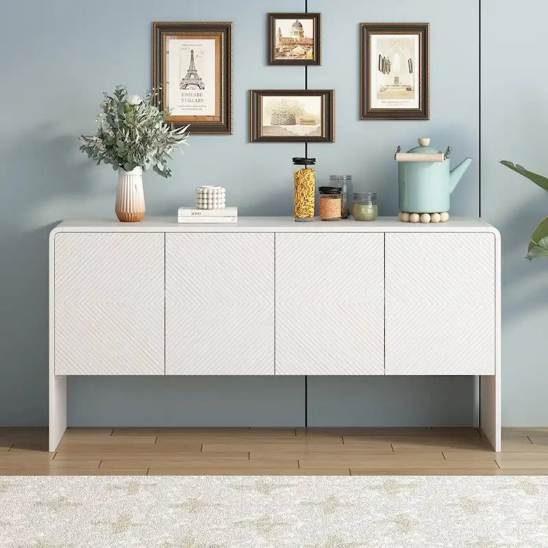 Buffet 4 portes 60 L avec étagères réglables et dispositif anti-rebond